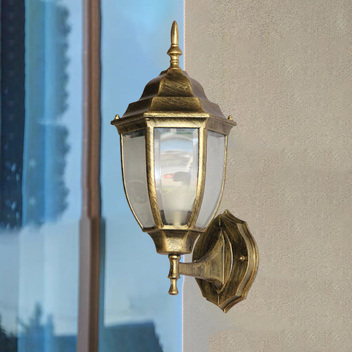 Contemporary Retro Waterproof Hexagonal Cage Aluminum Frosted Clear Glass 1-Light Wall Sconce Lamp For Outdoor Patio | Kalsten