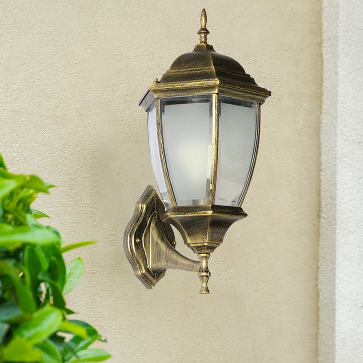 Contemporary Retro Waterproof Hexagonal Cage Aluminum Frosted Clear Glass 1-Light Wall Sconce Lamp For Outdoor Patio | Kalsten