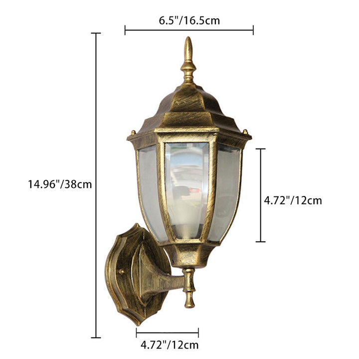 Contemporary Retro Waterproof Hexagonal Cage Aluminum Frosted Clear Glass 1-Light Wall Sconce Lamp For Outdoor Patio | Kalsten