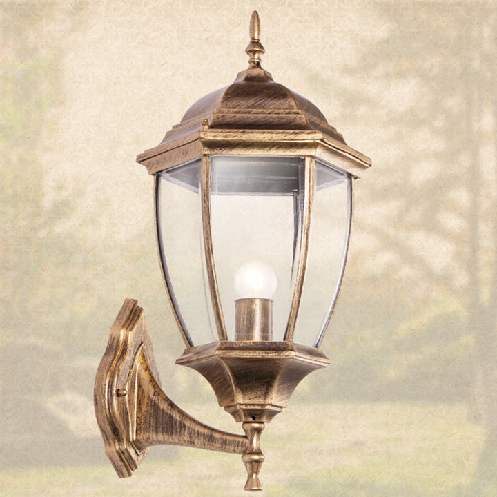 Contemporary Retro Waterproof Hexagonal Cage Aluminum Frosted Clear Glass 1-Light Wall Sconce Lamp For Outdoor Patio | Kalsten