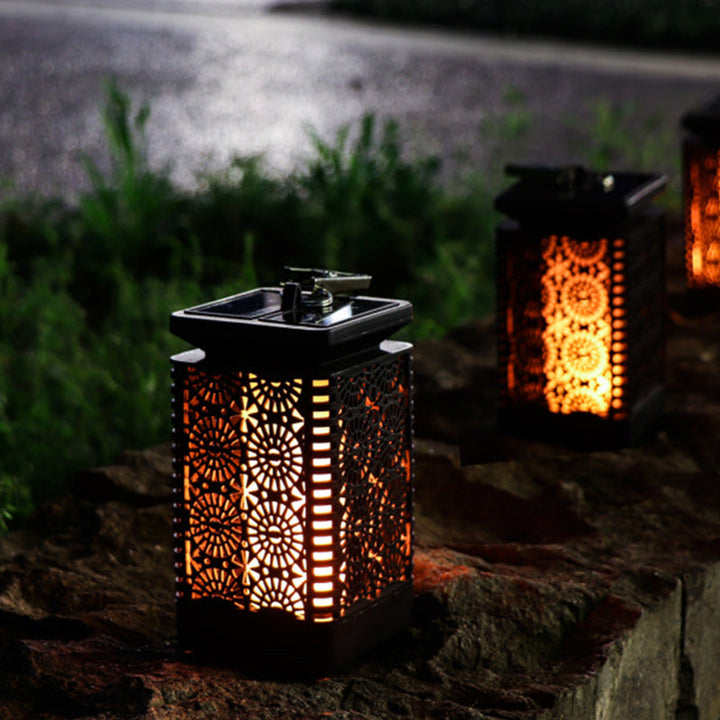 Contemporary Retro Solar Waterproof Rectangular Lantern Flame ABS LED Landscape Lighting Outdoor Light For Outdoor | Kalsten