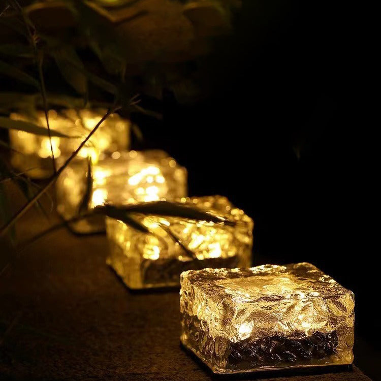 Modern Minimalist Solar Waterproof ABS Clear Glass Ice Cube Brick LED Outdoor Landscape Light For Garden | Kalsten