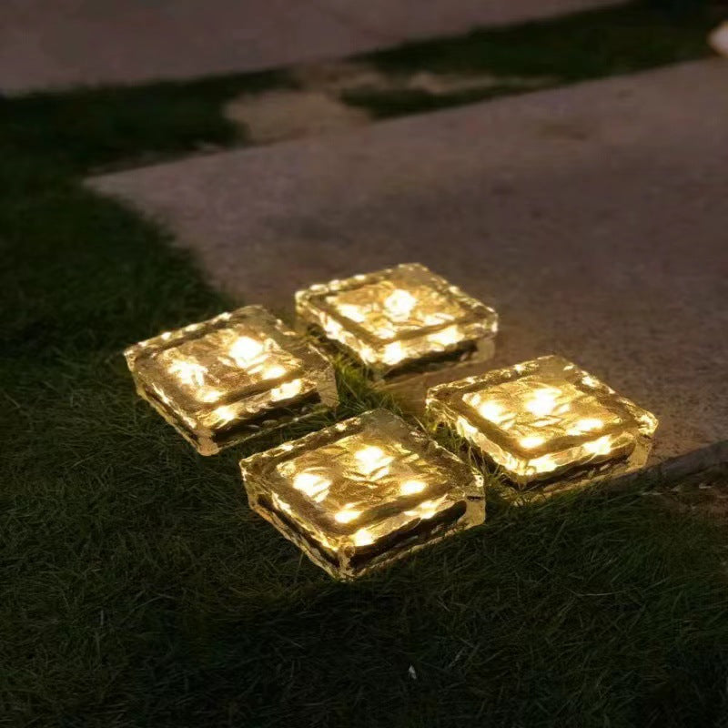 Modern Minimalist Solar Waterproof ABS Clear Glass Ice Cube Brick LED Outdoor Landscape Light For Garden | Kalsten