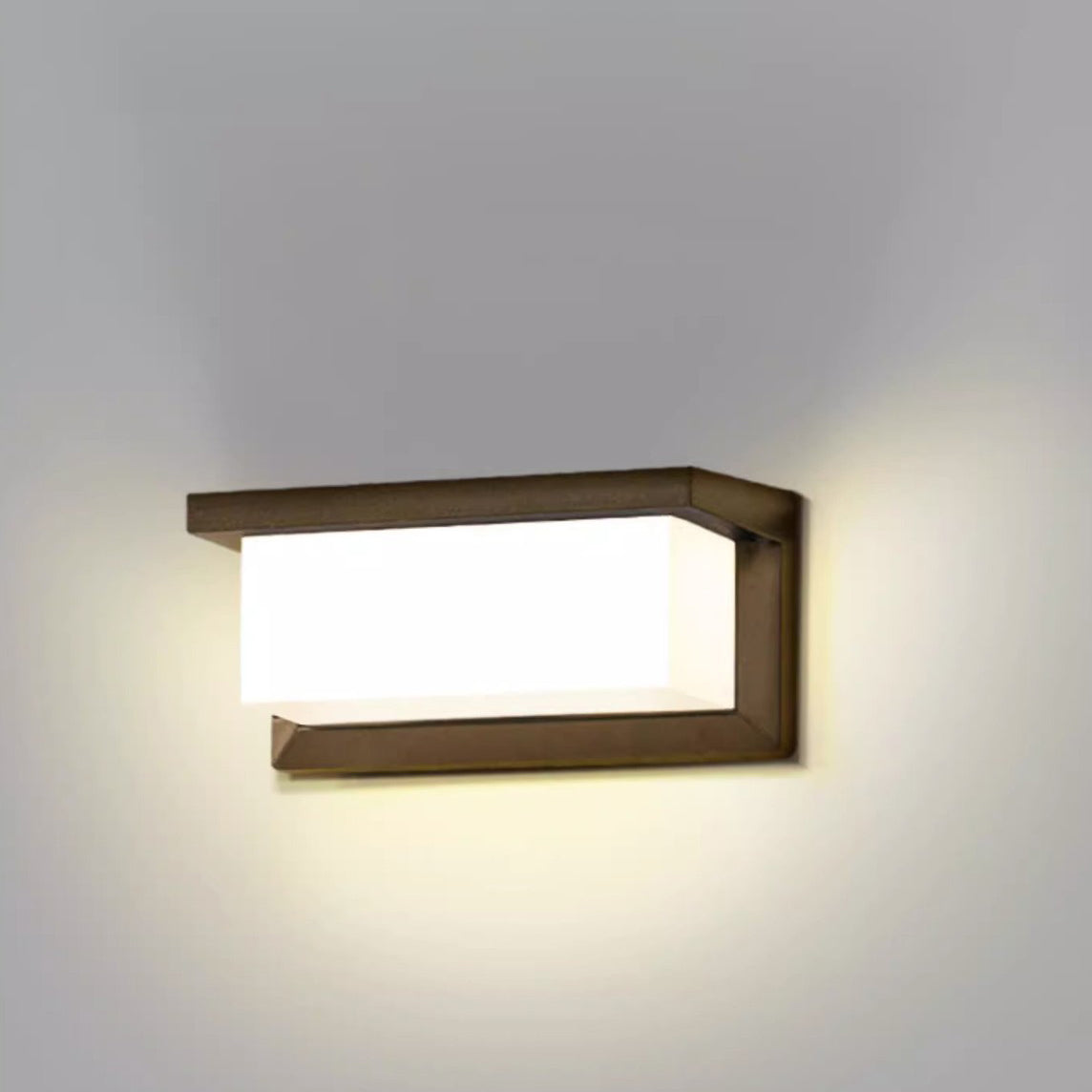 Rectangular, waterproof aluminum LED wall light for the patio
