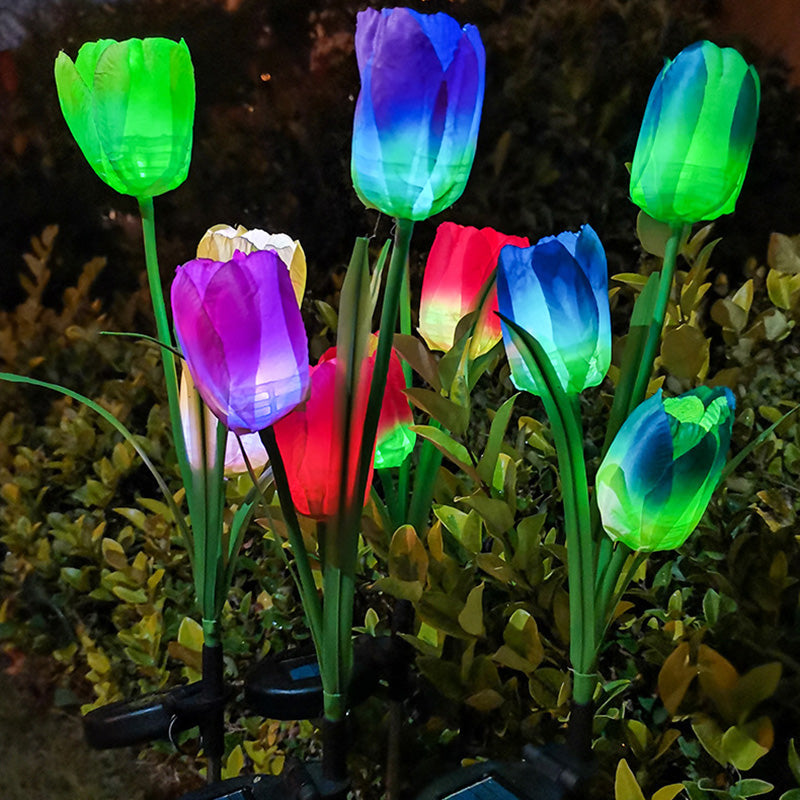 Contemporary Creative Solar Waterproof Faux Tulip Stainless Steel ABS Fabric LED Ground Plug Lawn Landscape Lamp For Outdoor Patio | Kalsten