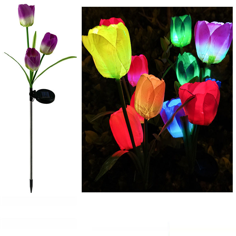 Contemporary Creative Solar Waterproof Faux Tulip Stainless Steel ABS Fabric LED Ground Plug Lawn Landscape Lamp For Outdoor Patio | Kalsten