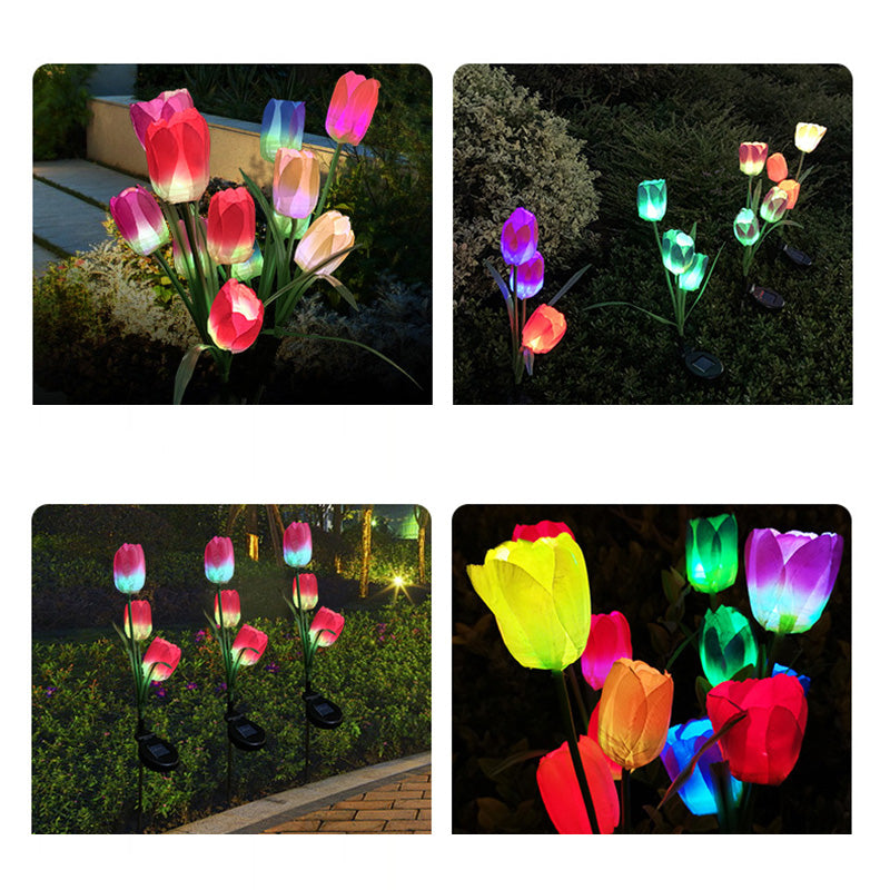 Contemporary Creative Solar Waterproof Faux Tulip Stainless Steel ABS Fabric LED Ground Plug Lawn Landscape Lamp For Outdoor Patio | Kalsten