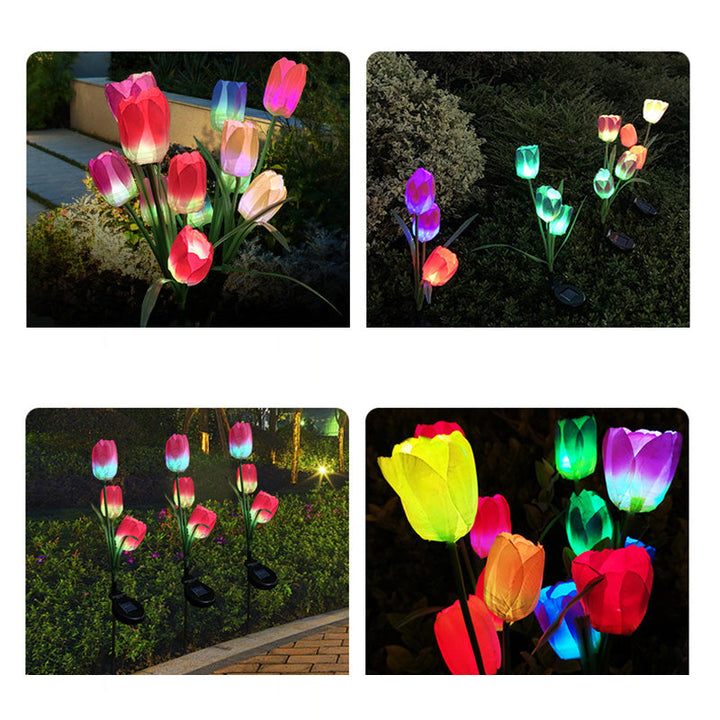 Contemporary Creative Solar Waterproof Faux Tulip Stainless Steel ABS Fabric LED Ground Plug Lawn Landscape Lamp For Outdoor Patio | Kalsten