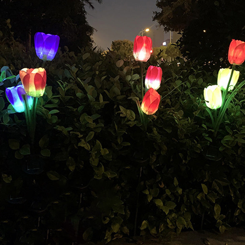 Contemporary Creative Solar Waterproof Faux Tulip Stainless Steel ABS Fabric LED Ground Plug Lawn Landscape Lamp For Outdoor Patio | Kalsten