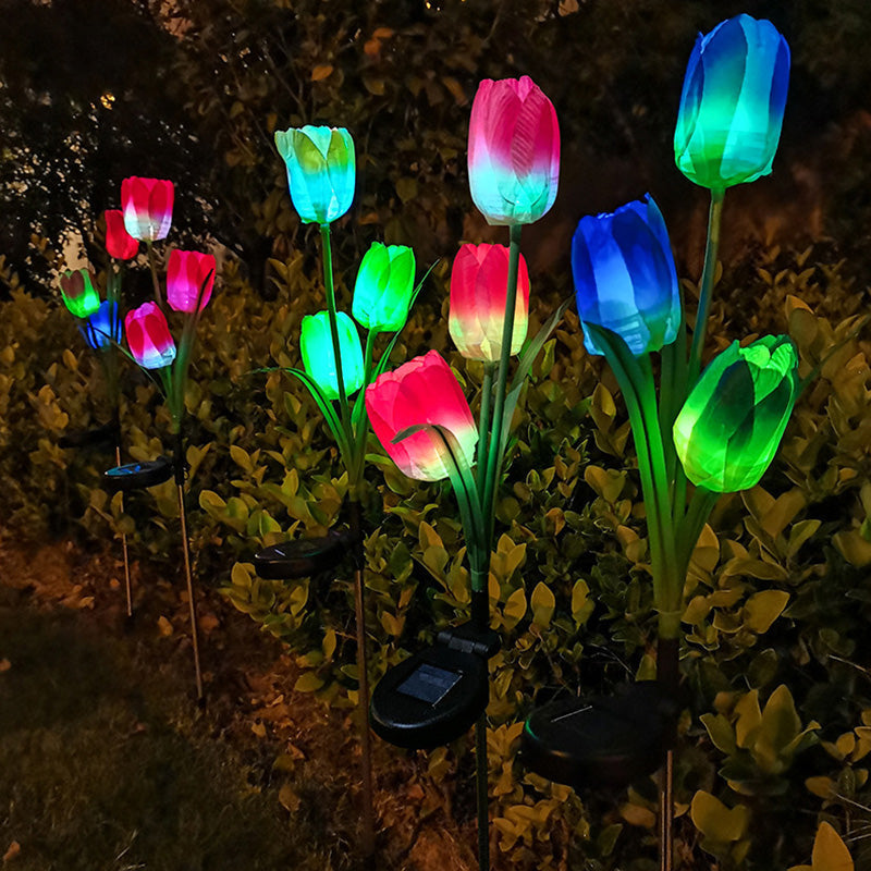 Contemporary Creative Solar Waterproof Faux Tulip Stainless Steel ABS Fabric LED Ground Plug Lawn Landscape Lamp For Outdoor Patio | Kalsten