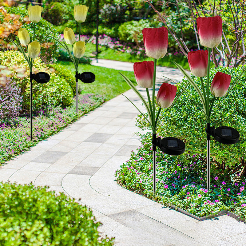 Contemporary Creative Solar Waterproof Faux Tulip Stainless Steel ABS Fabric LED Ground Plug Lawn Landscape Lamp For Outdoor Patio | Kalsten
