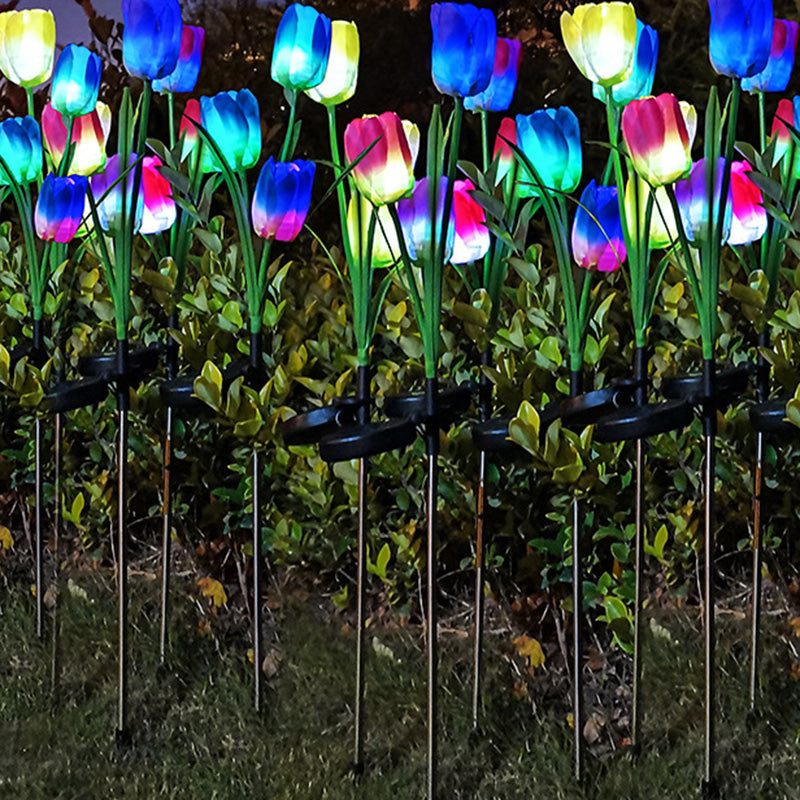 Contemporary Creative Solar Waterproof Faux Tulip Stainless Steel ABS Fabric LED Ground Plug Lawn Landscape Lamp For Outdoor Patio | Kalsten