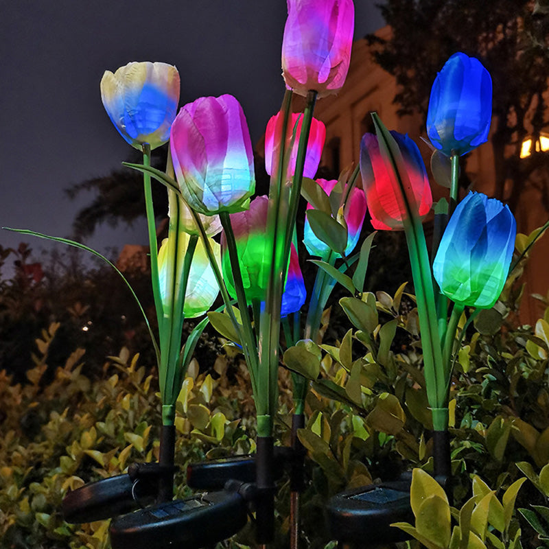 Contemporary Creative Solar Waterproof Faux Tulip Stainless Steel ABS Fabric LED Ground Plug Lawn Landscape Lamp For Outdoor Patio | Kalsten