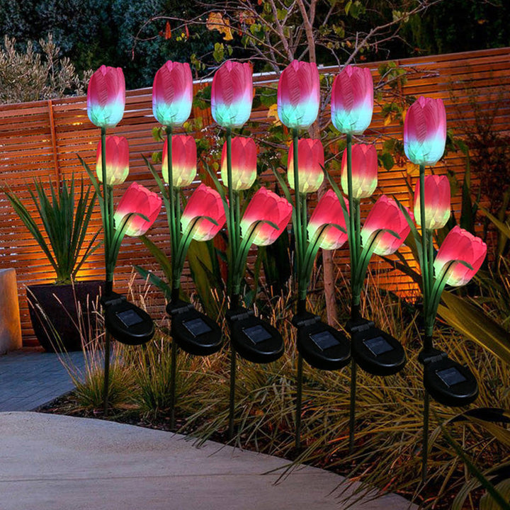 Contemporary Creative Solar Waterproof Faux Tulip Stainless Steel ABS Fabric LED Ground Plug Lawn Landscape Lamp For Outdoor Patio | Kalsten