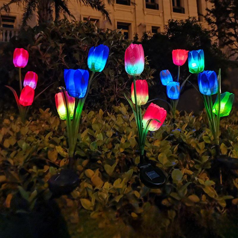 Contemporary Creative Solar Waterproof Faux Tulip Stainless Steel ABS Fabric LED Ground Plug Lawn Landscape Lamp For Outdoor Patio | Kalsten