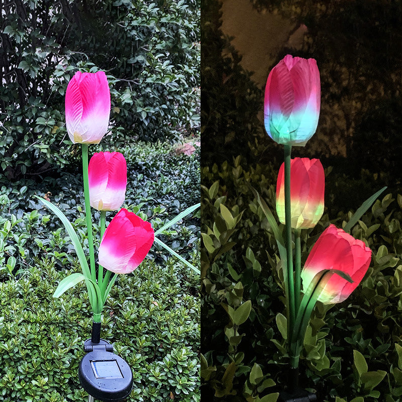 Contemporary Creative Solar Waterproof Faux Tulip Stainless Steel ABS Fabric LED Ground Plug Lawn Landscape Lamp For Outdoor Patio | Kalsten