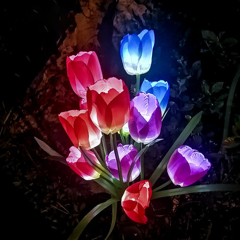 Contemporary Creative Solar Waterproof Faux Tulip Stainless Steel ABS Fabric LED Ground Plug Lawn Landscape Lamp For Outdoor Patio | Kalsten