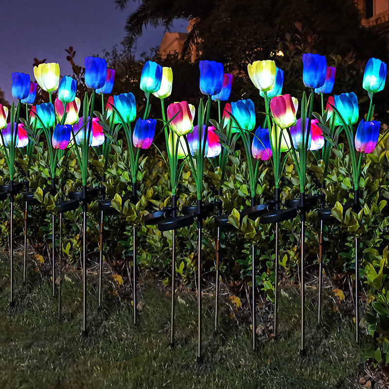 Contemporary Creative Solar Waterproof Faux Tulip Stainless Steel ABS Fabric LED Ground Plug Lawn Landscape Lamp For Outdoor Patio | Kalsten