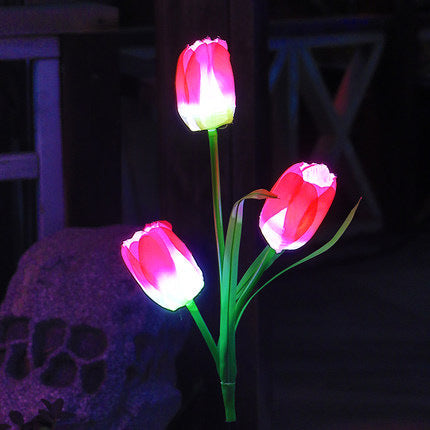Contemporary Creative Solar Waterproof Faux Tulip Stainless Steel ABS Fabric LED Ground Plug Lawn Landscape Lamp For Outdoor Patio | Kalsten