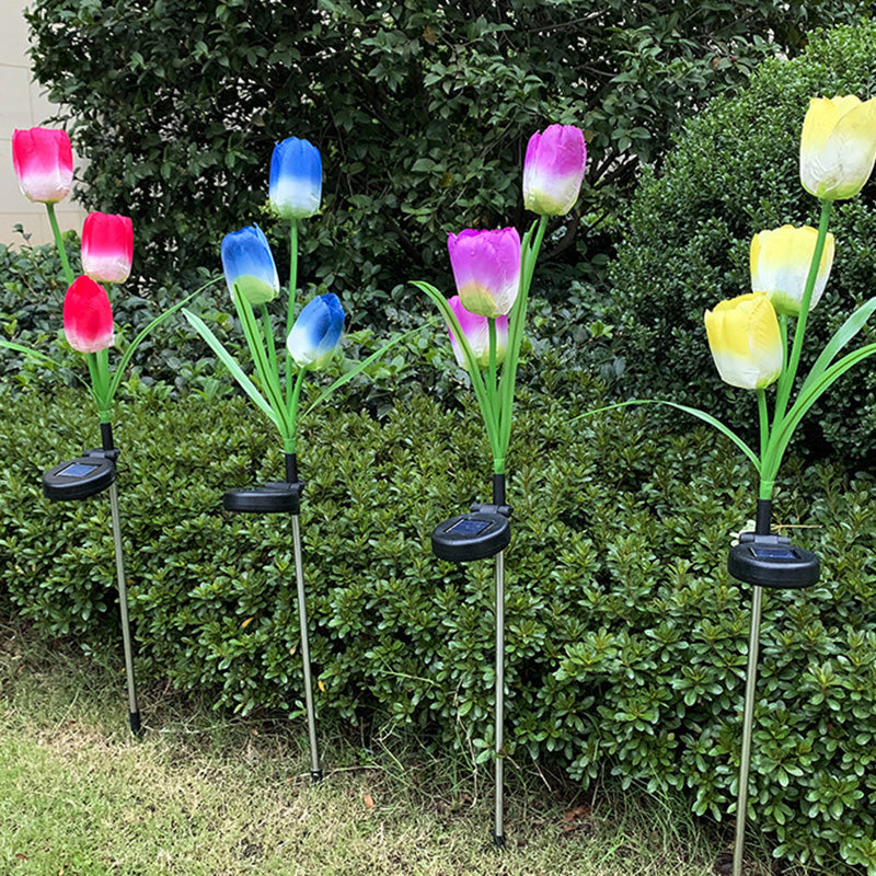 Contemporary Creative Solar Waterproof Faux Tulip Stainless Steel ABS Fabric LED Ground Plug Lawn Landscape Lamp For Outdoor Patio | Kalsten
