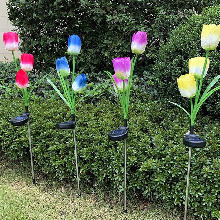 Contemporary Creative Solar Waterproof Faux Tulip Stainless Steel ABS Fabric LED Ground Plug Lawn Landscape Lamp For Outdoor Patio | Kalsten