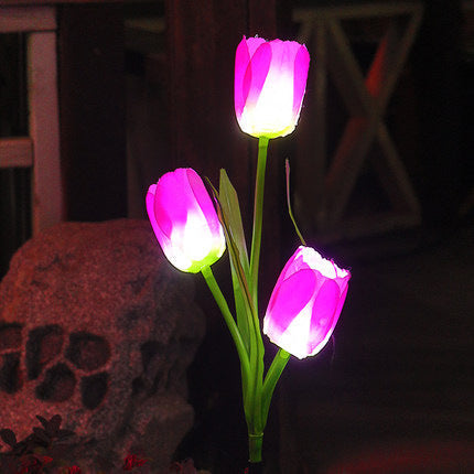 Contemporary Creative Solar Waterproof Faux Tulip Stainless Steel ABS Fabric LED Ground Plug Lawn Landscape Lamp For Outdoor Patio | Kalsten