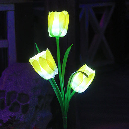 Contemporary Creative Solar Waterproof Faux Tulip Stainless Steel ABS Fabric LED Ground Plug Lawn Landscape Lamp For Outdoor Patio | Kalsten