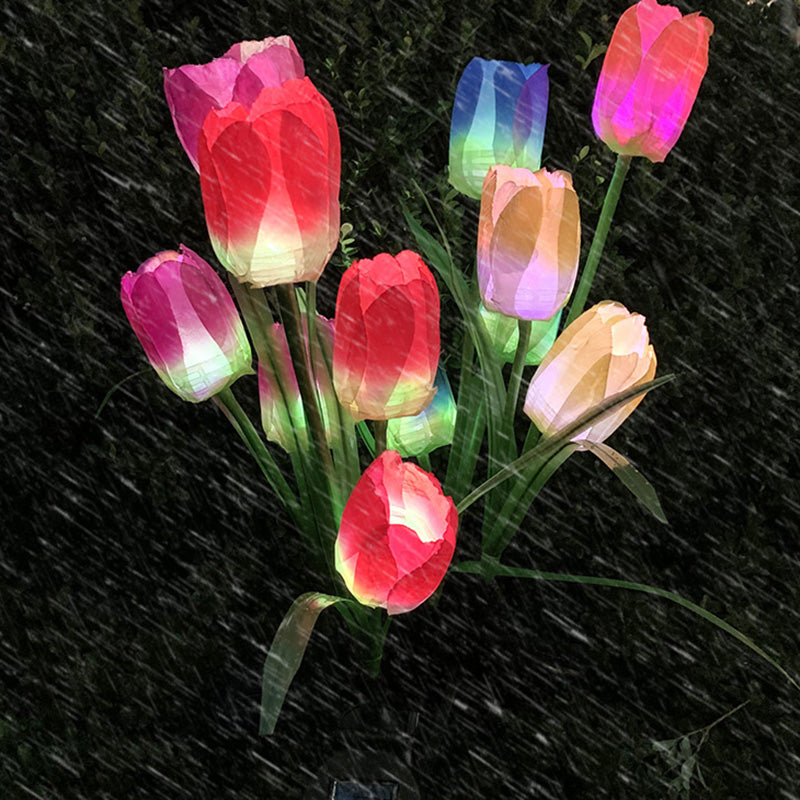 Contemporary Creative Solar Waterproof Faux Tulip Stainless Steel ABS Fabric LED Ground Plug Lawn Landscape Lamp For Outdoor Patio | Kalsten