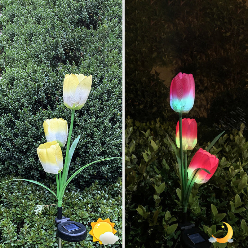 Contemporary Creative Solar Waterproof Faux Tulip Stainless Steel ABS Fabric LED Ground Plug Lawn Landscape Lamp For Outdoor Patio | Kalsten