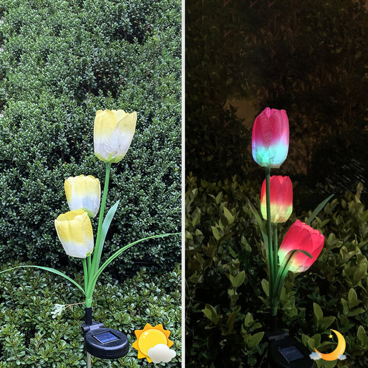 Contemporary Creative Solar Waterproof Faux Tulip Stainless Steel ABS Fabric LED Ground Plug Lawn Landscape Lamp For Outdoor Patio | Kalsten