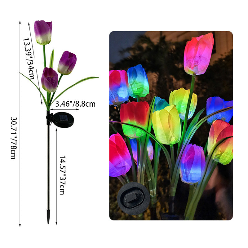 Contemporary Creative Solar Waterproof Faux Tulip Stainless Steel ABS Fabric LED Ground Plug Lawn Landscape Lamp For Outdoor Patio | Kalsten