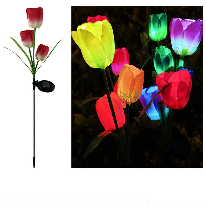 Contemporary Creative Solar Waterproof Faux Tulip Stainless Steel ABS Fabric LED Ground Plug Lawn Landscape Lamp For Outdoor Patio | Kalsten