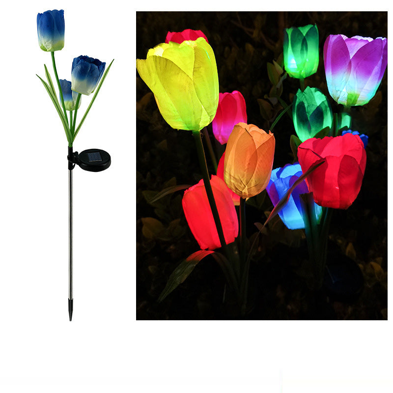 Contemporary Creative Solar Waterproof Faux Tulip Stainless Steel ABS Fabric LED Ground Plug Lawn Landscape Lamp For Outdoor Patio | Kalsten