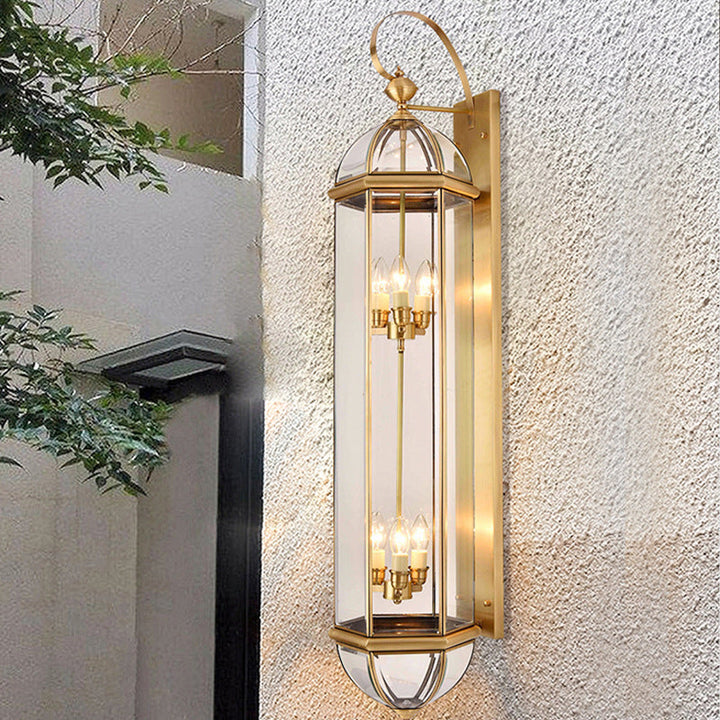 Modern Luxury Waterproof Cylinder Rectangle Half Round Copper Glass 1/3/6 Light Wall Sconce Lamp For Garden | Kalsten