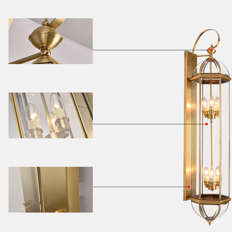 Modern Luxury Waterproof Cylinder Rectangle Half Round Copper Glass 1/3/6 Light Wall Sconce Lamp For Garden | Kalsten