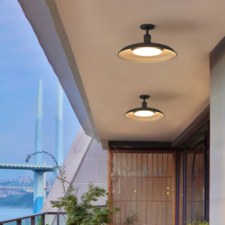 Traditional Vintage Waterproof Flared Cylinder Disc Base Iron 1-Light Semi-Flush Mount Ceiling Light For Outdoor Patio | Kalsten
