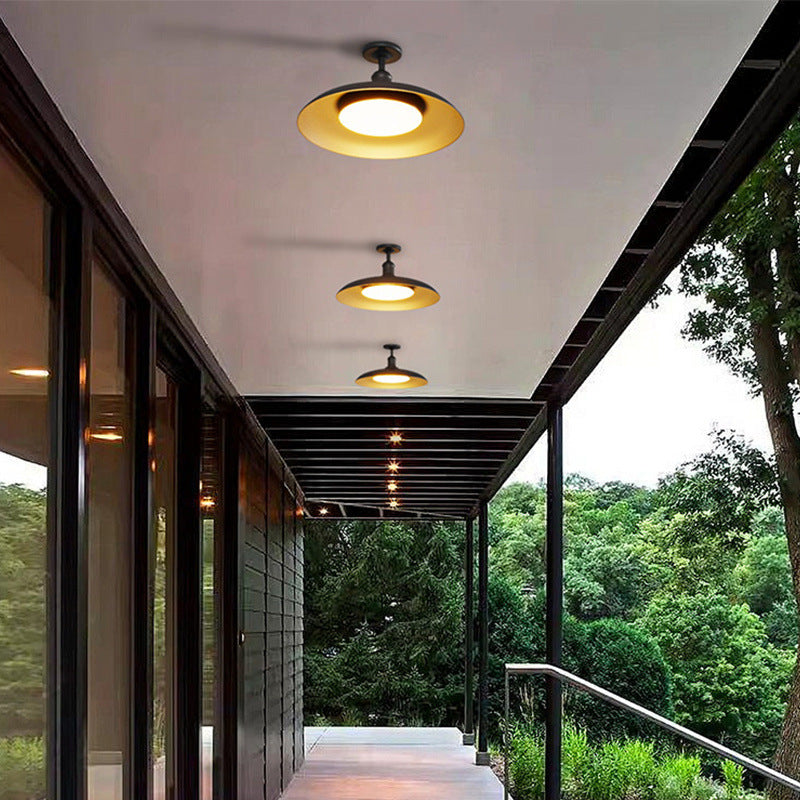 Traditional Vintage Waterproof Flared Cylinder Disc Base Iron 1-Light Semi-Flush Mount Ceiling Light For Outdoor Patio | Kalsten