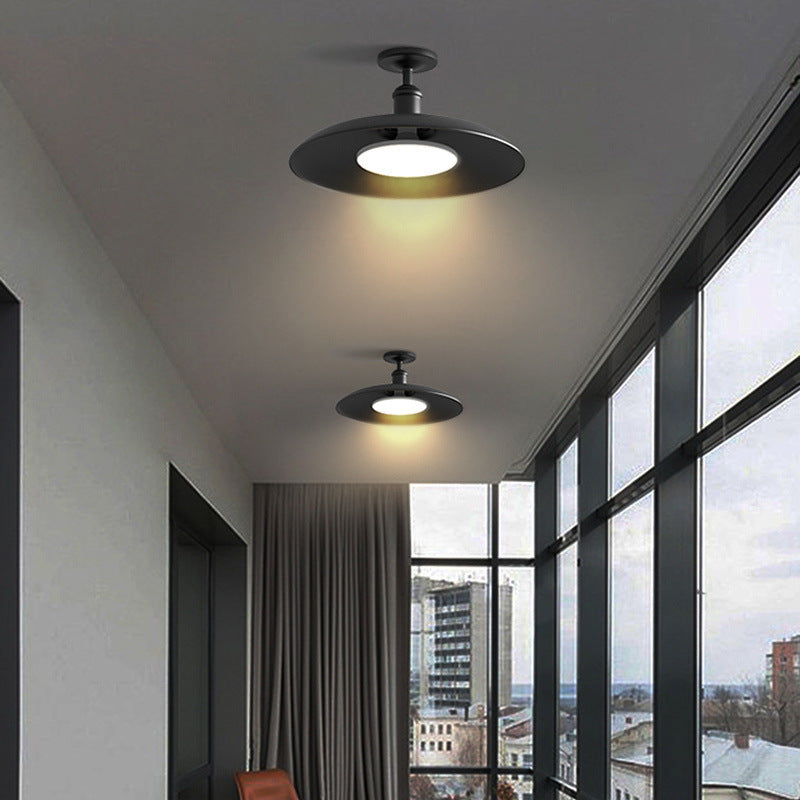 Traditional Vintage Waterproof Flared Cylinder Disc Base Iron 1-Light Semi-Flush Mount Ceiling Light For Outdoor Patio | Kalsten