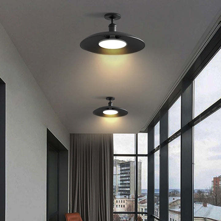 Traditional Vintage Waterproof Flared Cylinder Disc Base Iron 1-Light Semi-Flush Mount Ceiling Light For Outdoor Patio | Kalsten