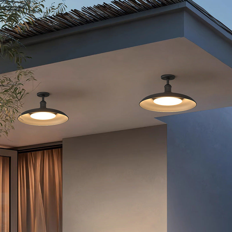 Traditional Vintage Waterproof Flared Cylinder Disc Base Iron 1-Light Semi-Flush Mount Ceiling Light For Outdoor Patio | Kalsten