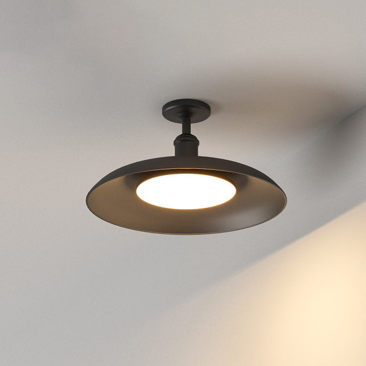 Traditional Vintage Waterproof Flared Cylinder Disc Base Iron 1-Light Semi-Flush Mount Ceiling Light For Outdoor Patio | Kalsten