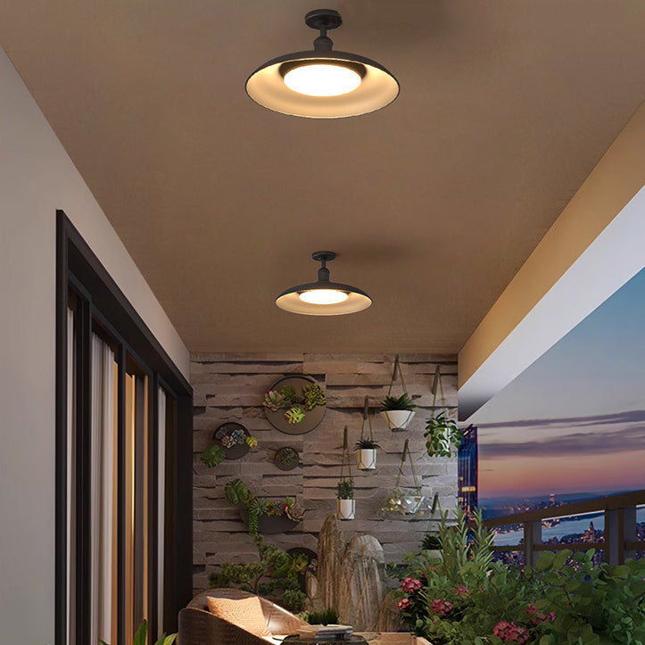 Traditional Vintage Waterproof Flared Cylinder Disc Base Iron 1-Light Semi-Flush Mount Ceiling Light For Outdoor Patio | Kalsten