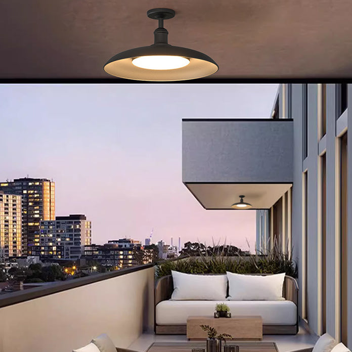 Traditional Vintage Waterproof Flared Cylinder Disc Base Iron 1-Light Semi-Flush Mount Ceiling Light For Outdoor Patio | Kalsten