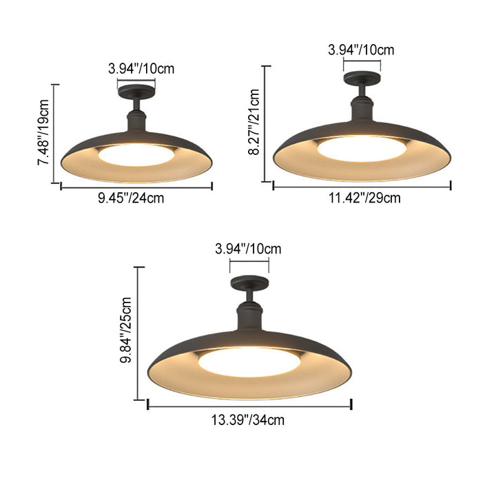 Traditional Vintage Waterproof Flared Cylinder Disc Base Iron 1-Light Semi-Flush Mount Ceiling Light For Outdoor Patio | Kalsten