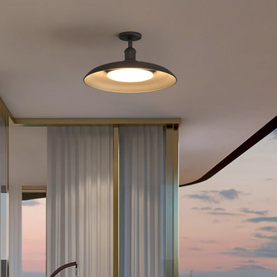 Traditional Vintage Waterproof Flared Cylinder Disc Base Iron 1-Light Semi-Flush Mount Ceiling Light For Outdoor Patio | Kalsten