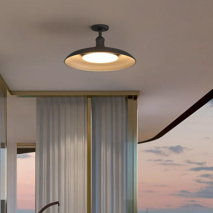 Traditional Vintage Waterproof Flared Cylinder Disc Base Iron 1-Light Semi-Flush Mount Ceiling Light For Outdoor Patio | Kalsten