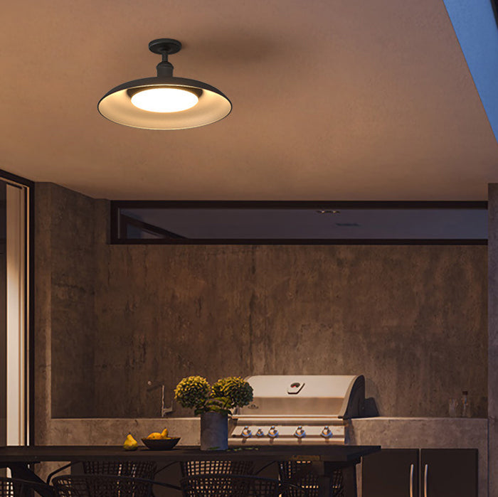 Traditional Vintage Waterproof Flared Cylinder Disc Base Iron 1-Light Semi-Flush Mount Ceiling Light For Outdoor Patio | Kalsten