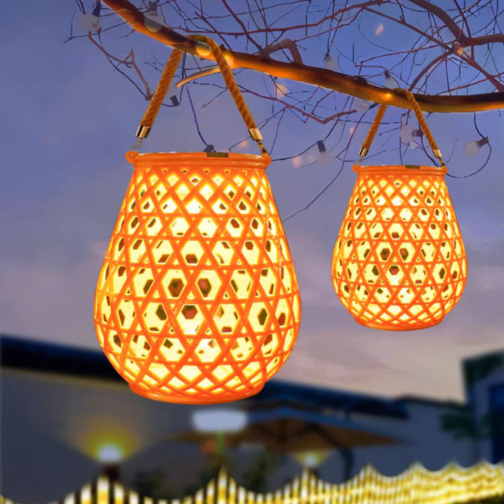 Traditional Chinese Solar Waterproof Oval Round Hollow Mesh ABS LED Outdoor Landscape Light For Garden | Kalsten