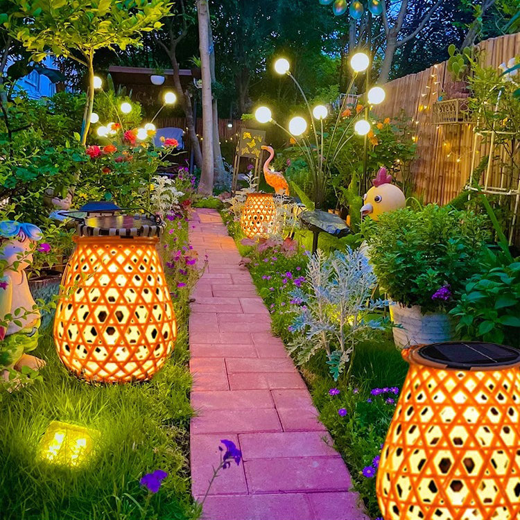 Traditional Chinese Solar Waterproof Oval Round Hollow Mesh ABS LED Outdoor Landscape Light For Garden | Kalsten