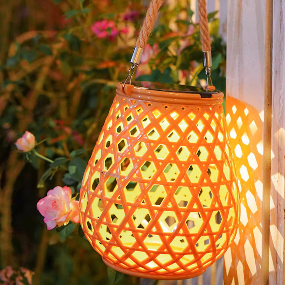 Traditional Chinese Solar Waterproof Oval Round Hollow Mesh ABS LED Outdoor Landscape Light For Garden | Kalsten